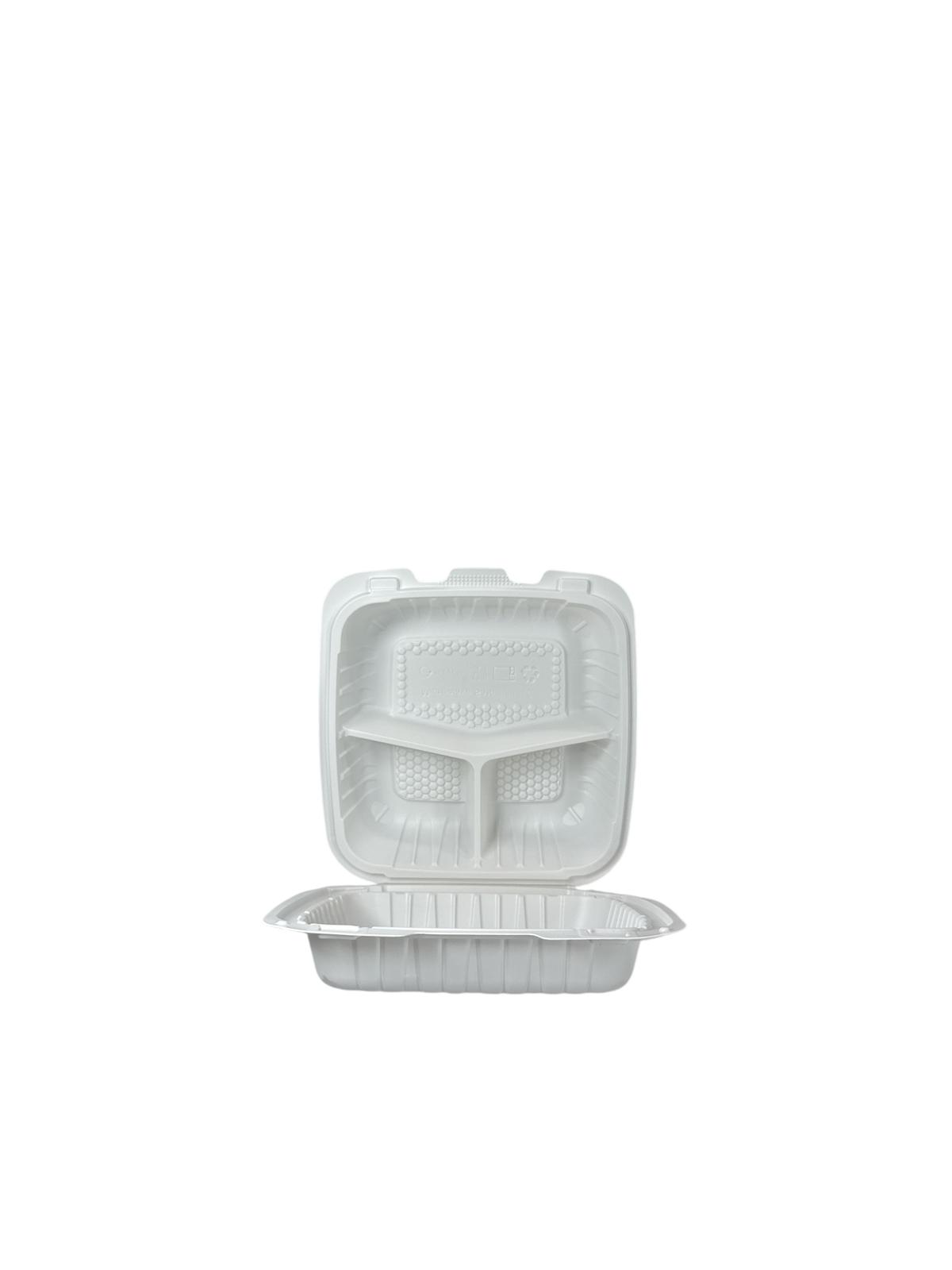 PP803/ 85TH3 3 Comp.PP Hinged Container 8″x8″x2.8″ 150ct