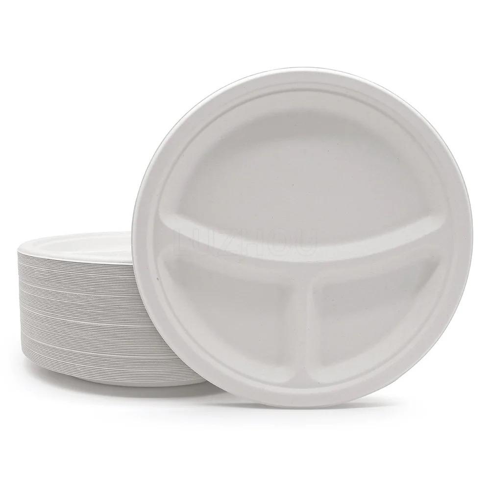 BP93C 9 in 3-Comp Round PAPER Plate 4ooct