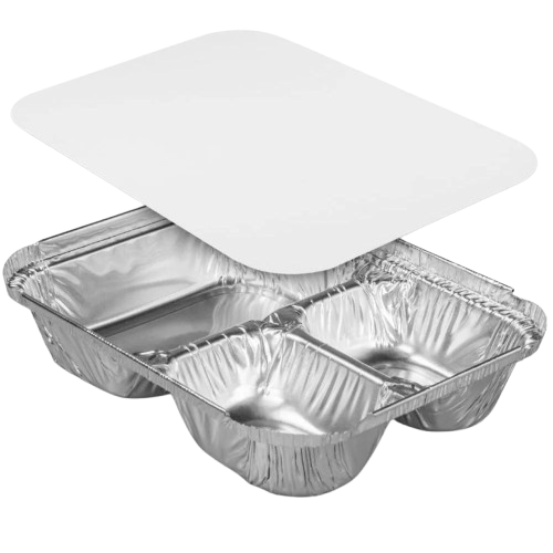 Oblong 3-Compartment Aluminum Tray W/Lids 250/CS